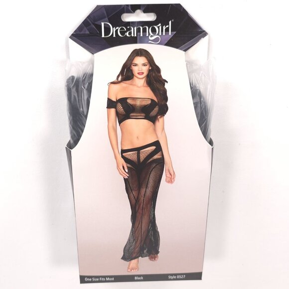 Dreamgirl Black Fishnet Lingerie Set Bralette & Maxi Skirt Two Piece One Size - Picture 3 of 7
